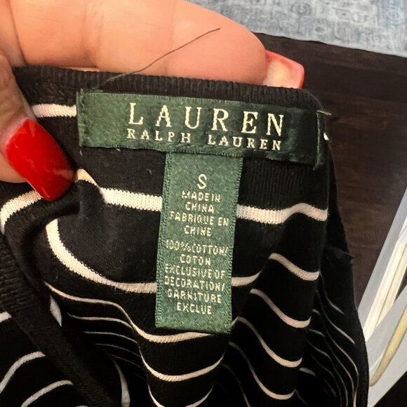 Lauren Ralph Lauren Black and White Striped Crew Neck Cotton T-Shirt S - Picture 5 of 5